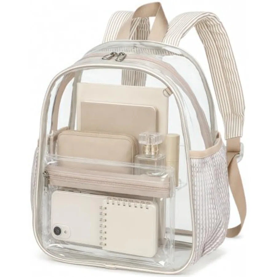 Mini Clear Backpack for Stadium Events, 12 x 9 x 5 Inch Transparent PVC Bookbag, Fits Within Common 12x12x6 Stadium Bag Limits,