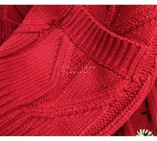 여성용 자수 니트 가디건, 따뜻한 긴팔 스웨터, 레터 프린트 패킷 점퍼, 가을 겨울 루즈 스웨터, 신상