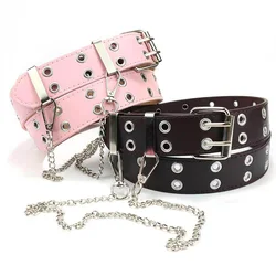 Punk Pu Leather Belt For Women Men Double Row Holes Waist Strap Y2K Designer Male Female Jeans Trouser Decorative Waistband