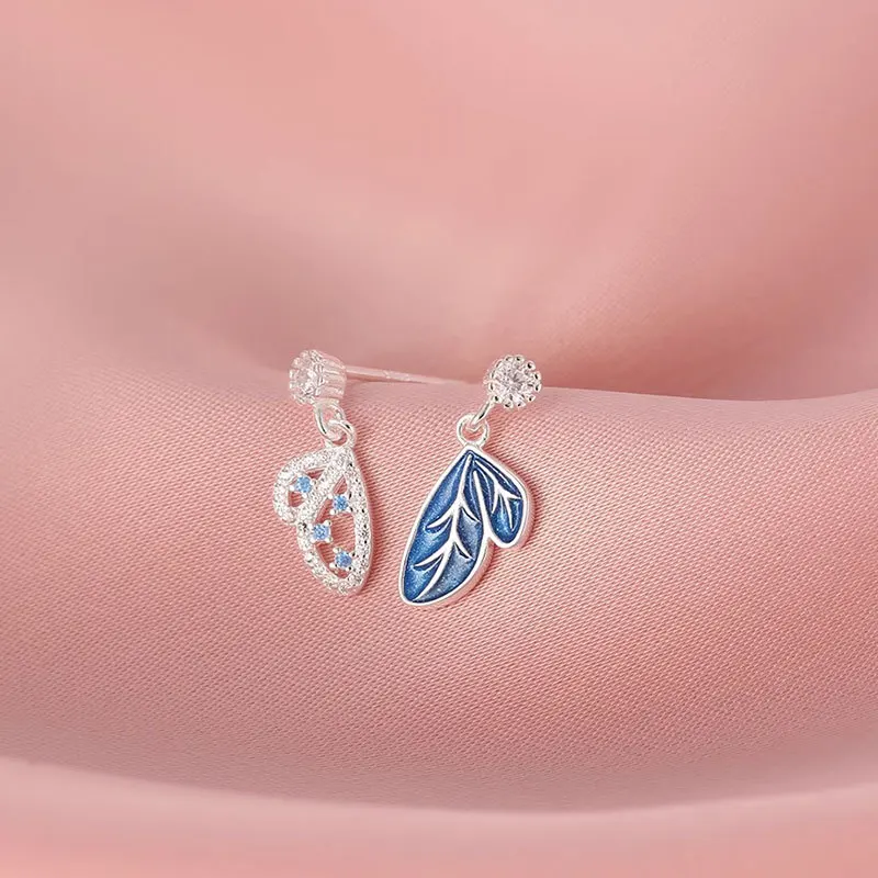 

100% 925 Sterling Silver Zircon Butterfly Earring for Women Girl Simple Enamel Asymmetric Design Jewelry Party Gift Dropshipping