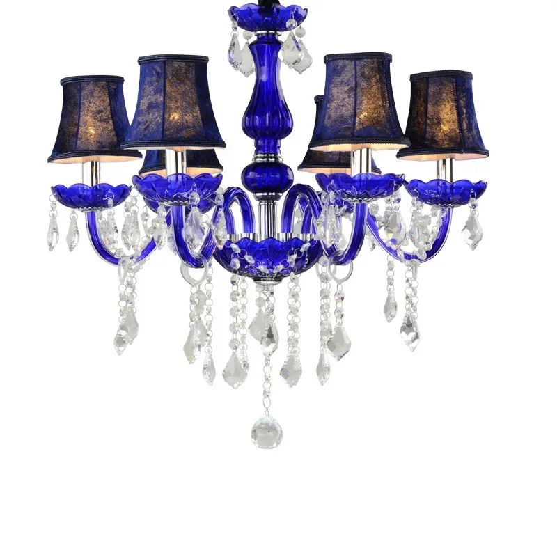 

Modern Blue Crystal Chandelier Bar Coffee Shop Decor Hanging Lamp De Cristal Lustre Glass For Ceiling Home Decoration