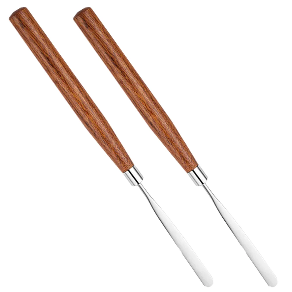 2 Pcs Liquid Foundation Toning Stick Trowel Spatula for Makeup Stirring Rod Tool Plate Mixer Pear Wood Supplies