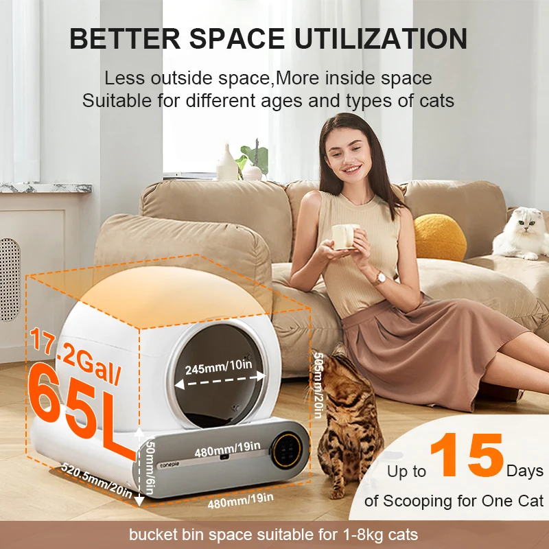 Intelligent Self-Cleaning Cat Litter Box Automatic Cat Litter Cleaning Robot Large Capacity App Control Multiple Cats