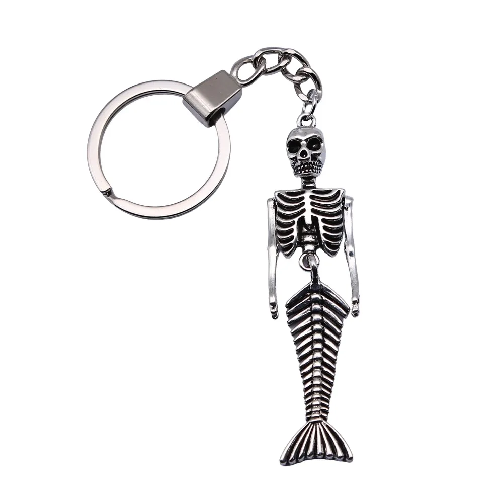 Souvenirs Gift Men Keychain 2 Colors 18x74mm Mermaid Skull Pendant Keyring DIY Metal Holder Chain image 4