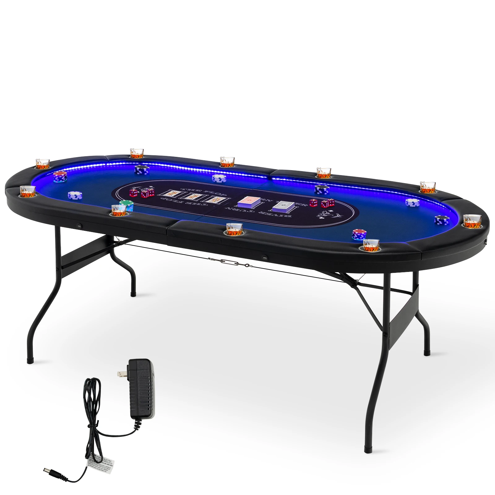 Costway Foldable 10 Player Poker Table for Texas Casino Leisure Game with 10 Cup Holders