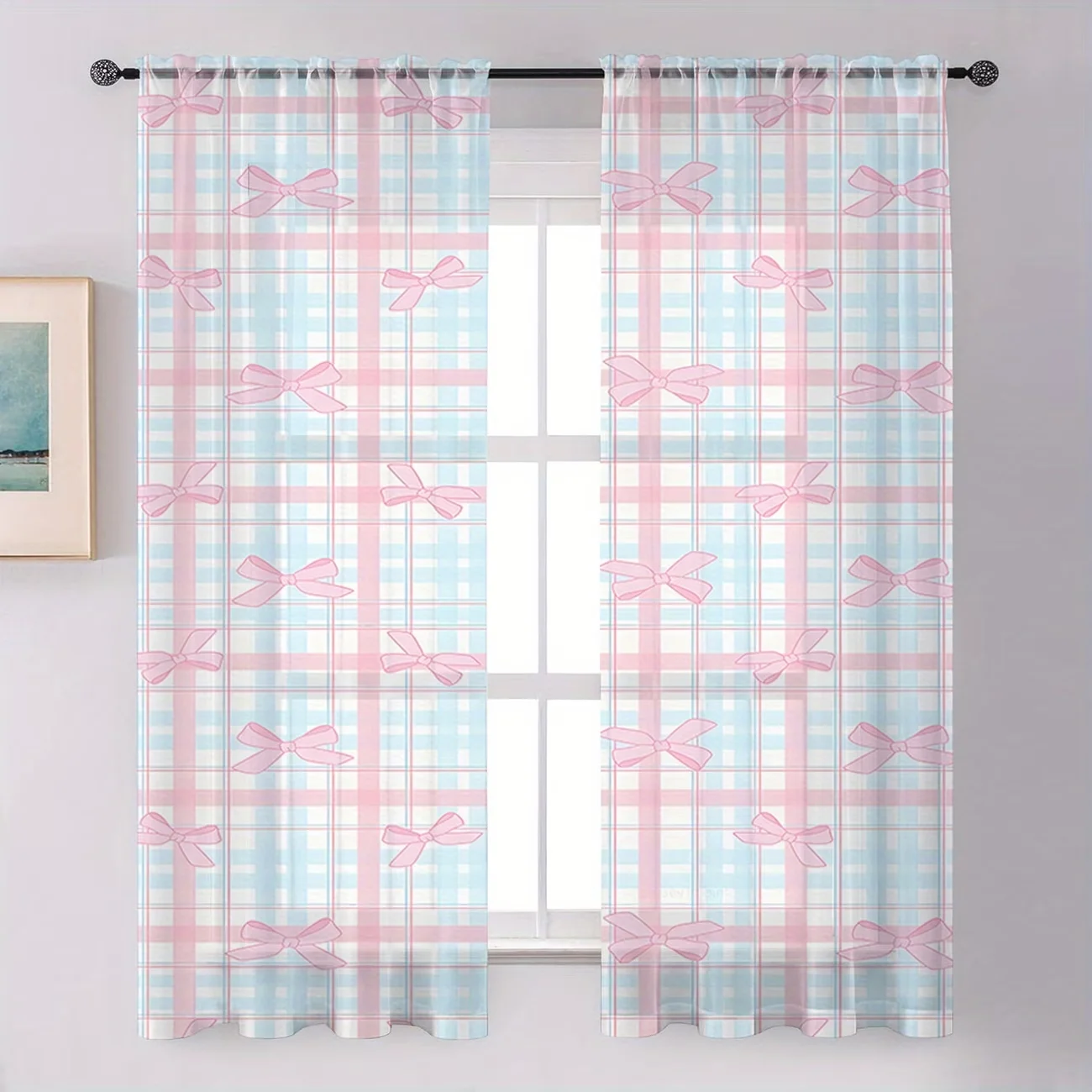 2PCS Digital Printing Sheer Curtain, Ikat Tribal Boho Colorful Pattern, Ethnic Global Textile Inspired Living Room Decor