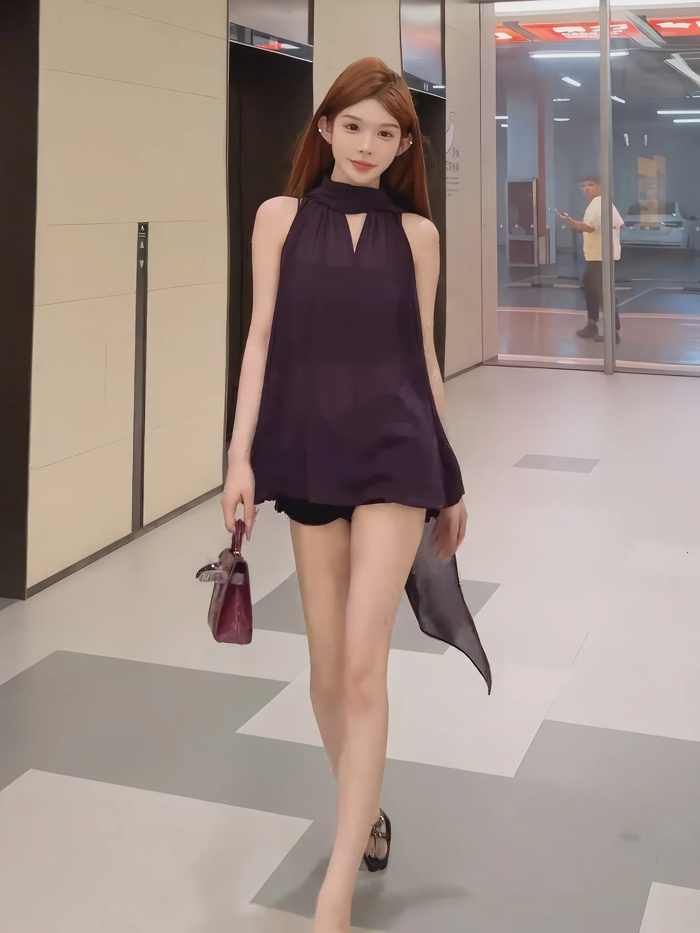 Ele violet Netie irt femmes été nouveau Sle minceur couvrir haut français Sle coupe ample Svel couleur Pure