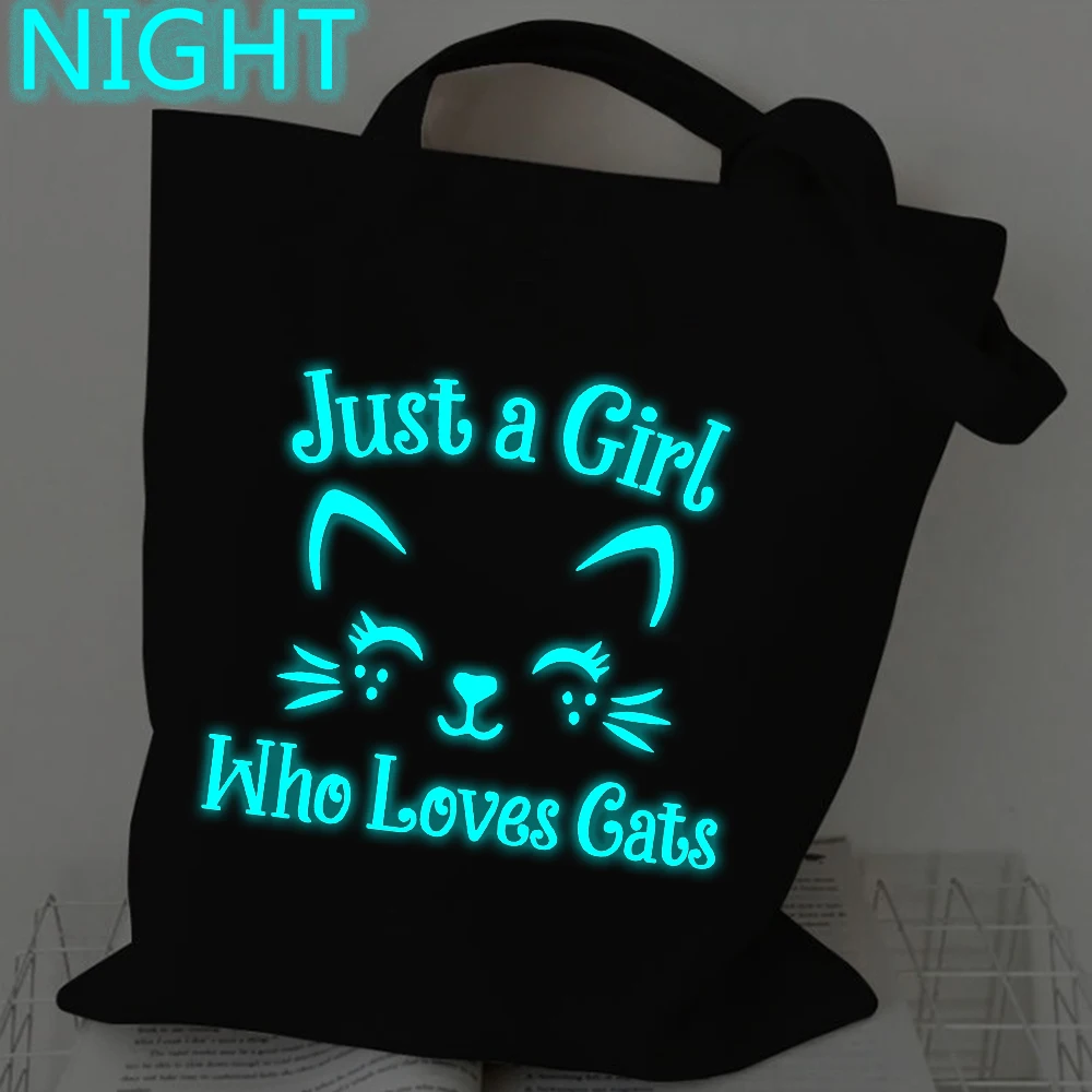 I Like Cats More Than I Like People Print Canvas Bag Women Shopper Handbags Reusable Shoulder Bag Cats Lovers Luminous Hand Bag