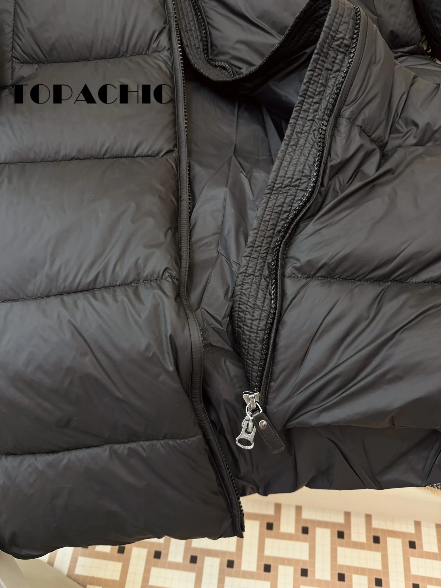 9.6 TOPACHIC-Women Drawstring Hooded Thick Keep Warm Goose Down Outerwear Double Zipper Long Sleeve Loose Straight Coat