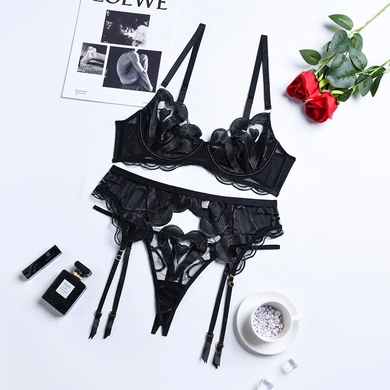 Women Sexy Lace Bra Set See Through Lingerie Elegant Ladies Thin Embroidery Underwear Micro Bikini Bra and Panty Set