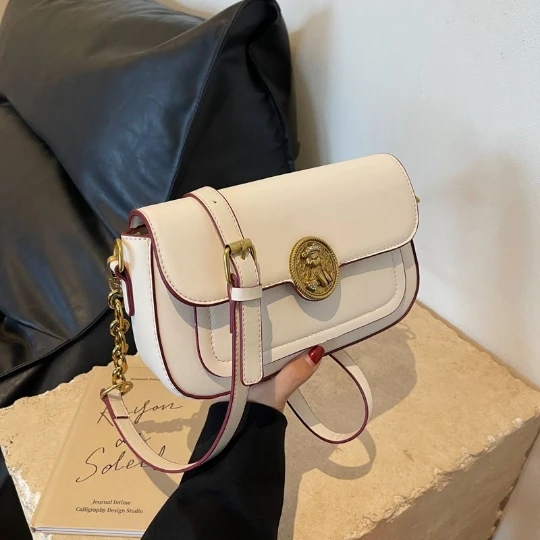 Bolso de hombro de cuero sintético para mujer, bandolera de PVC, color caqui, tendencia de lujo, novedad de 2024