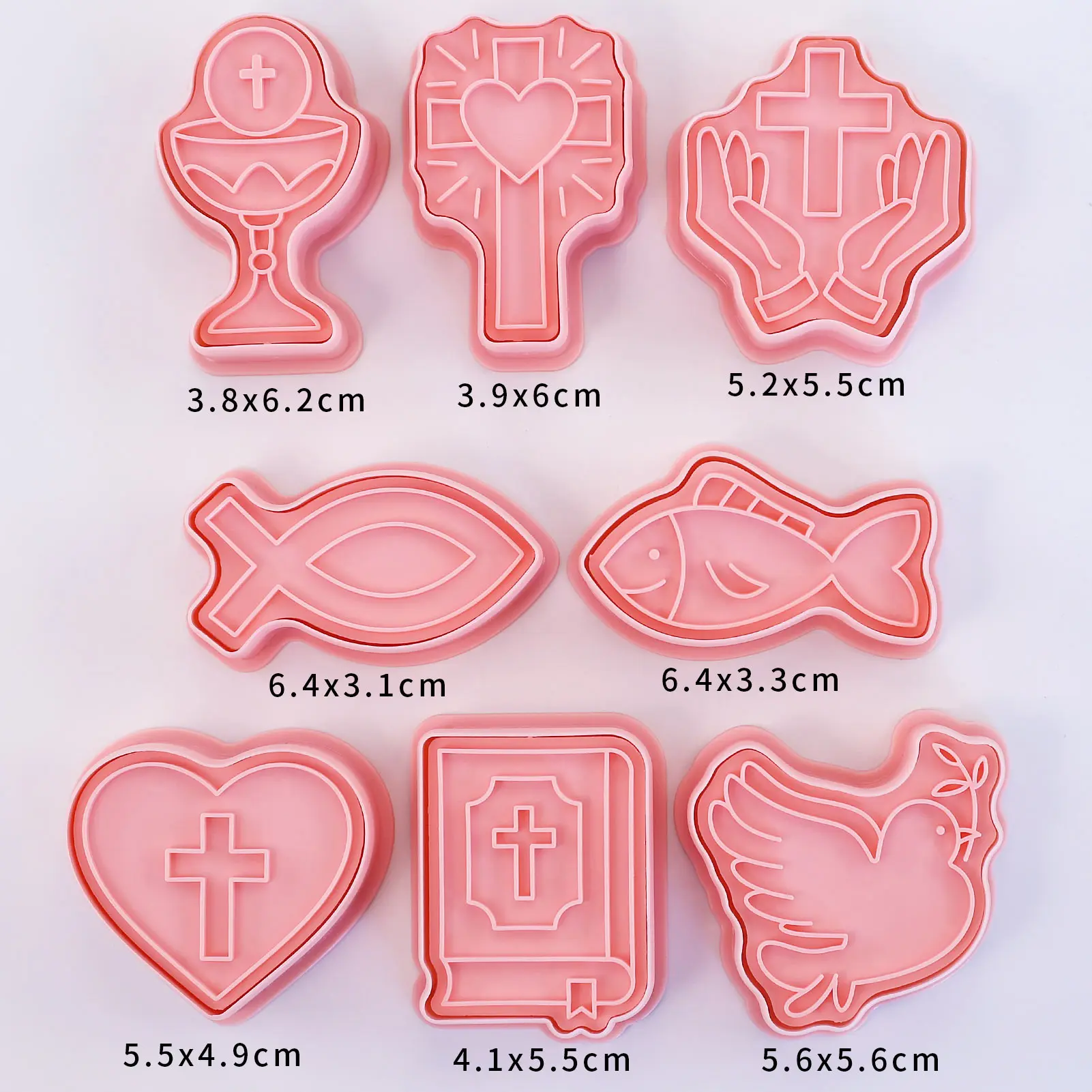 8pcs First Communion Baby Baptism Cookie Stamp Christian Cross Fish Chalice Biscuit Molds for Easter Thanksgiving Christmas
