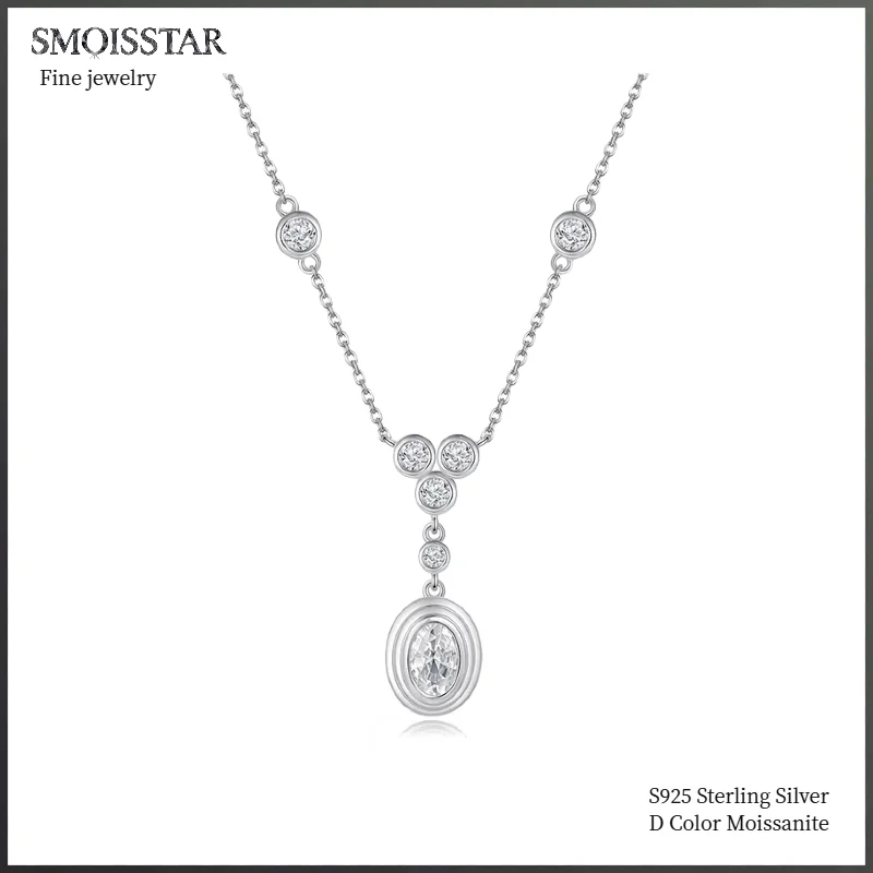 

SMOISSTAR S925 Серебро 18 К Позолоченный D Цвет Муассанит Элегантный Овальный Кулон Ожерелье, Изящные Ювелирные Изделия для Свадьбы