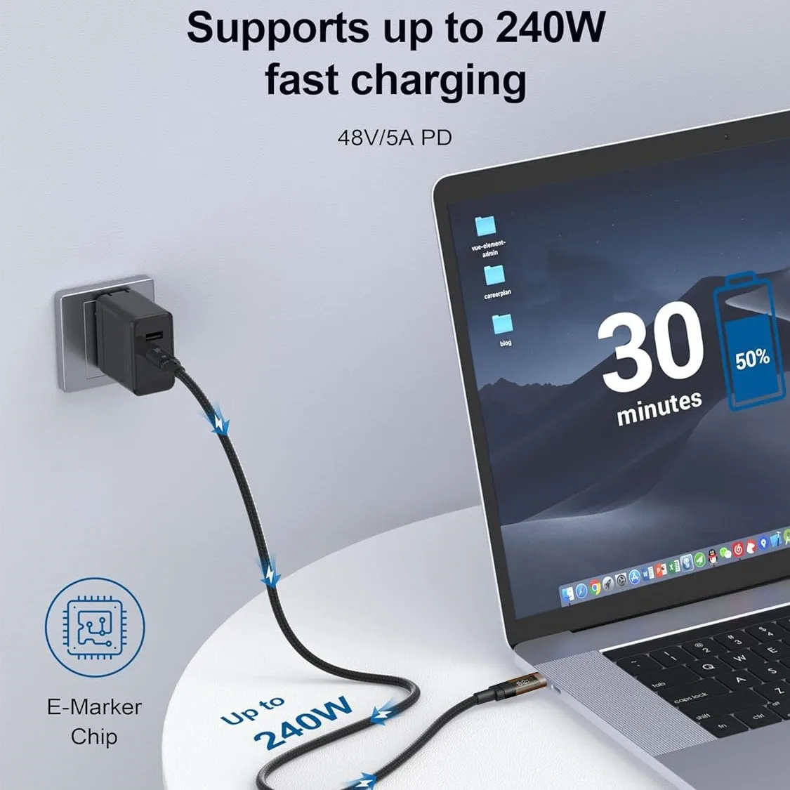 USB data cable 40Gbps transmission TypeC dual head 8K@60HZ Projection line PD240W digital fast charging line