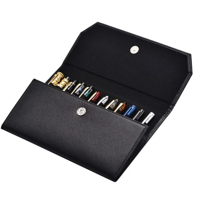 A+ 12 Slots Fountain Pen Case, Black PU Pen Holder Display Pouch Bag Waterproof