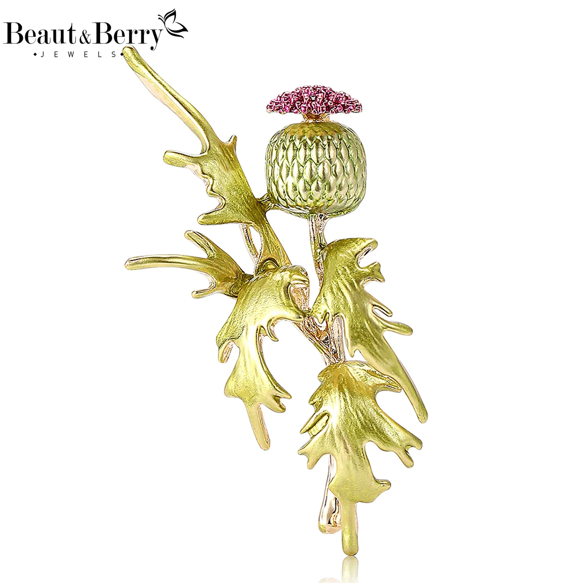Beaut&Berry Luxury Enamel Thistle Brooches for Women Unisex Plant Pins Casual Party Jewelry Accessories Gifts Decoration