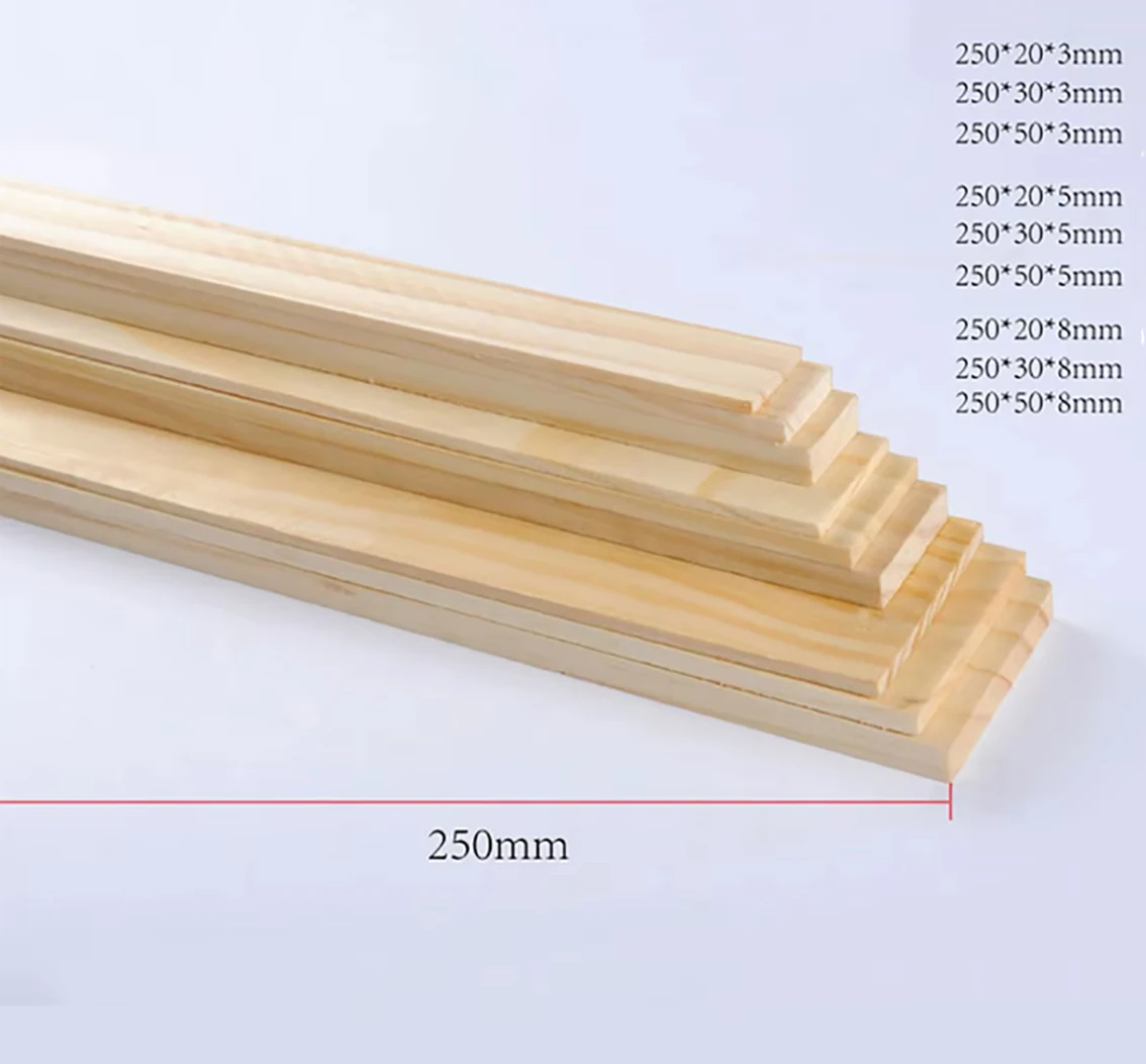 1-20pcs Rectangular Wood Strip Thickness 3/5/8mm Solid Pine Board DIY Model Material Crafts Decoration Making Parts