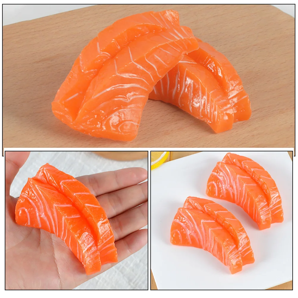 

3pcs Simulation Salmon Slices Lifelike Artificial Fish Meat For Kitchen Home Decor Restaurant Fake Food Display Scene