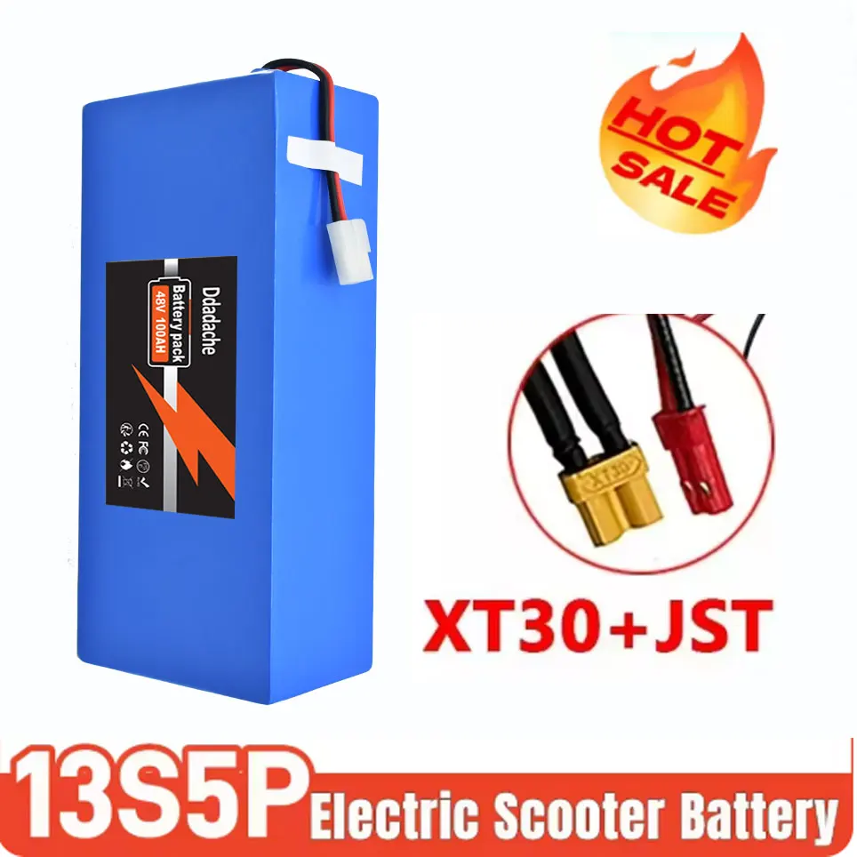 18650 batterijpakket geschikt voor 500-1000W motor 13S5P 48V 100000mAh oplaadbare lithiumbatterij, ingebouwde intelligente BMS
