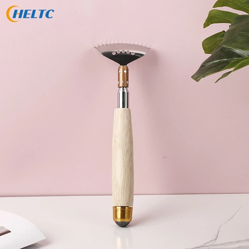 1PCS Telescopic Tickle Scratcher Metal Back Scratcher Telescopic Wooden Handle With Steel Roller Back Massager Tool