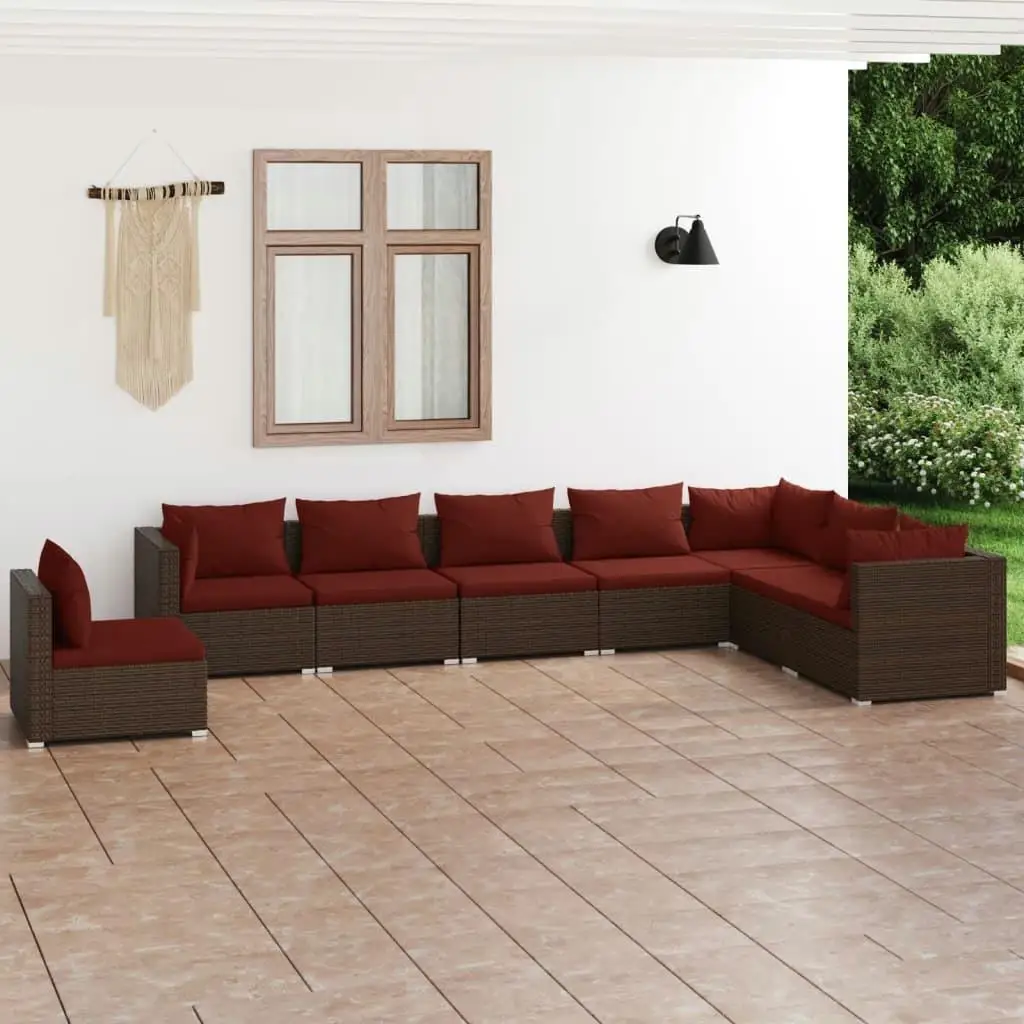 8-Piece Brown Poly Rattan Patio Lounge Set with Cushions for Outdoor Comfort