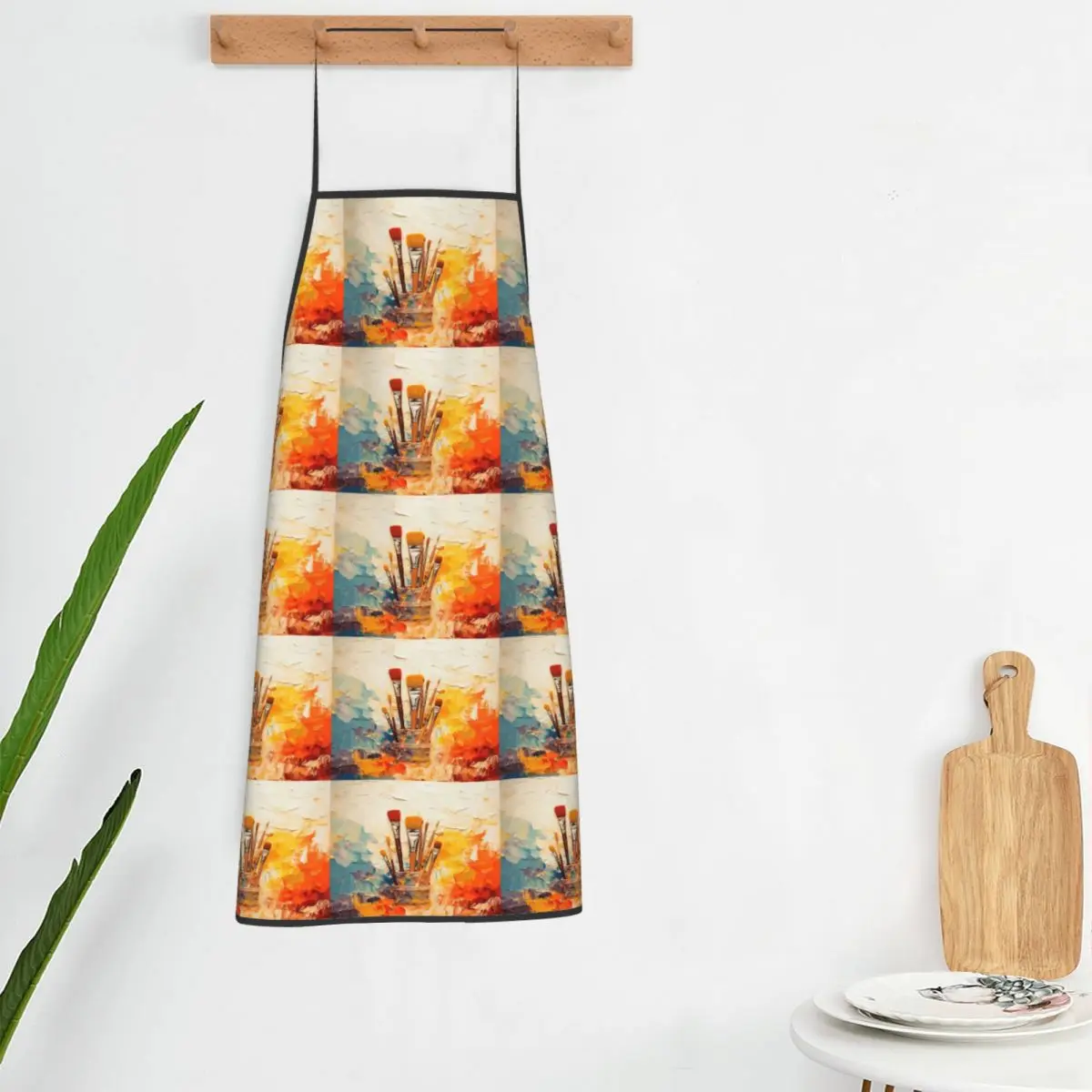 Colour Paint Brush Brushes Print Aprons Chef Cooking Baking Tablier Bib Kitchen Cleaning Pinafore for Women Men Painting