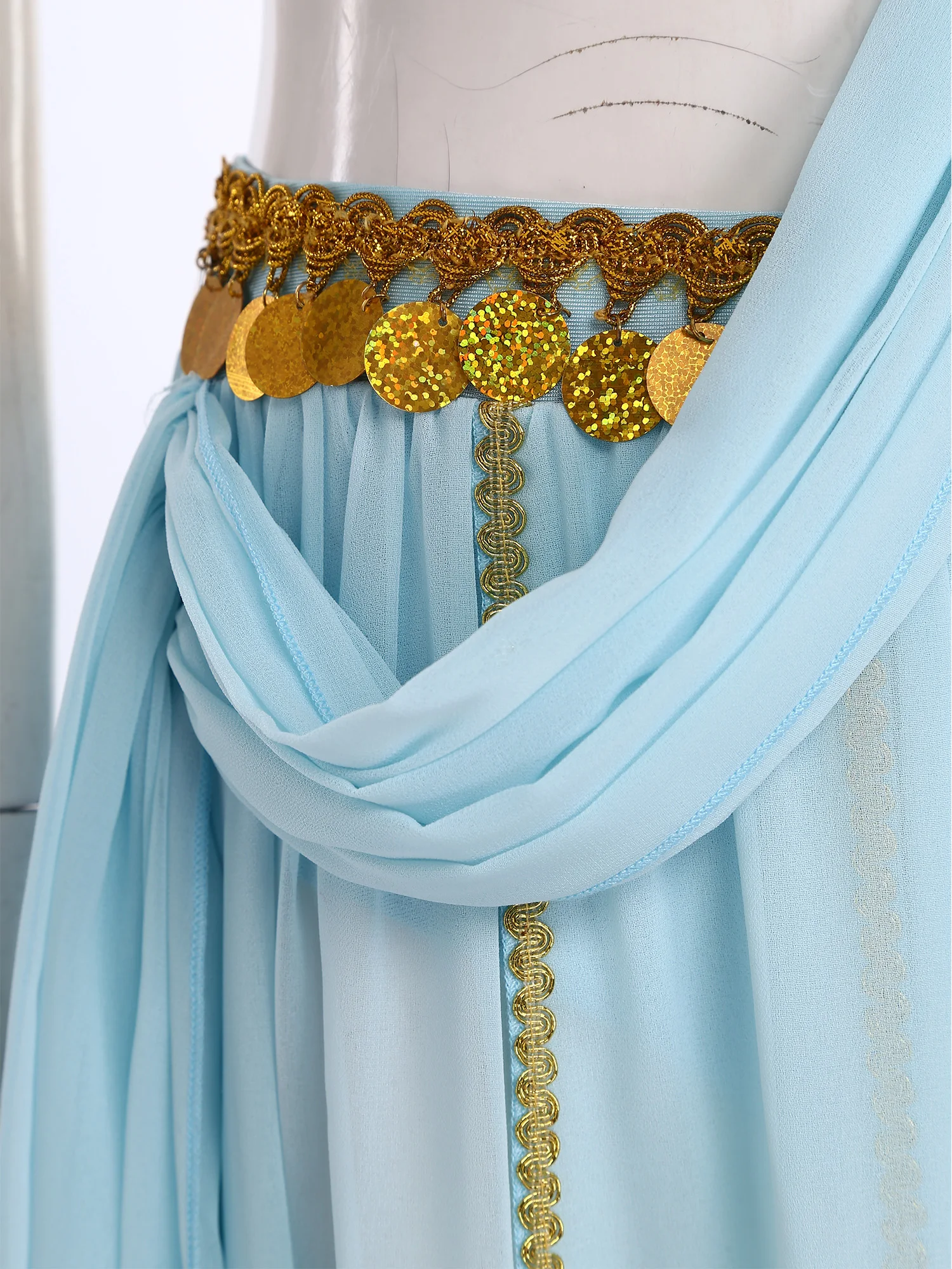 فستان نسائي شرقي هندي لأداء الرقص الشرقي مزين بالترتر وفتحة الخصر من الشيفون مع حزام ملابس الرقص العربي للهالوين #5