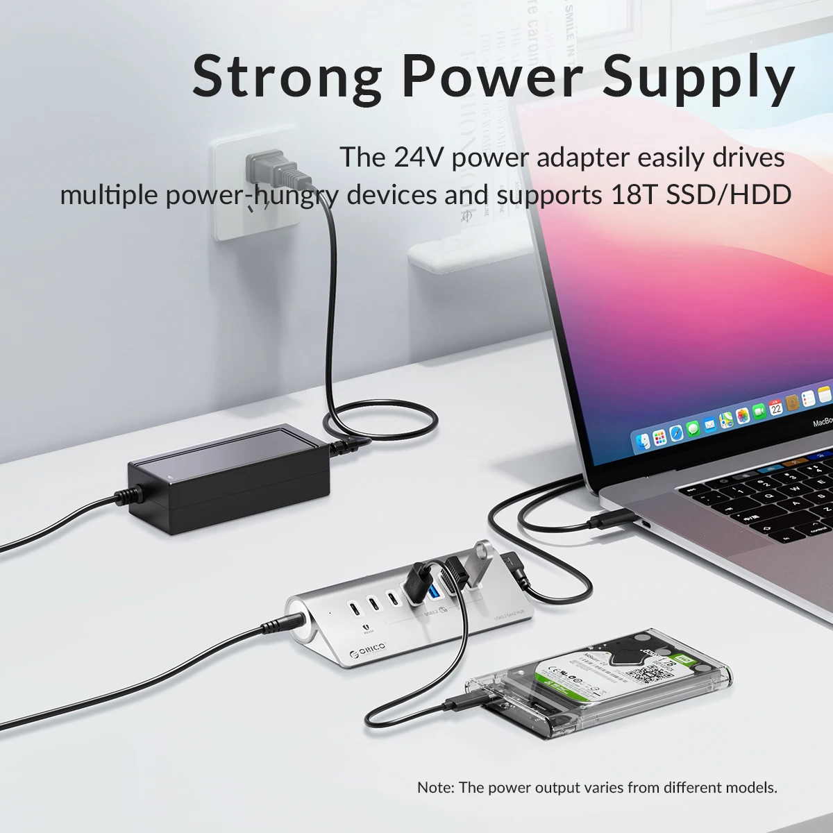 Imagem -03 - Orico Usb Hub 10gbps Usb Doca Estação tipo c Divisor com Pd18w Adaptador de Energia para Macbook Acessórios para Computador Portátil Hub Acessórios para pc Adaptador Usb tipo c