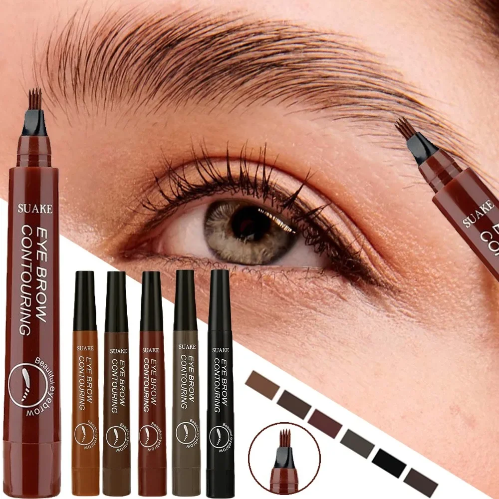 Lápiz de cejas con cabeza de 4 puntos, larga duración, resistente al agua, a prueba de sudor, pluma de tatuaje de cejas altamente pigmentada, maquillaje líquido para cejas fácil de aplicar