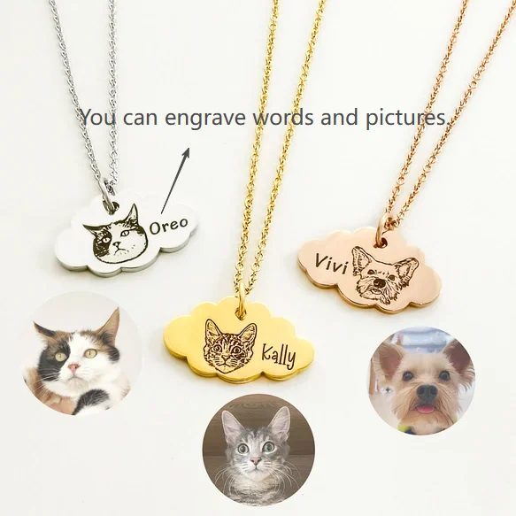 Personalised stainless steel engraved pet photo necklace that can hold pet ashes, heart pendant clavicle chain memorial gift