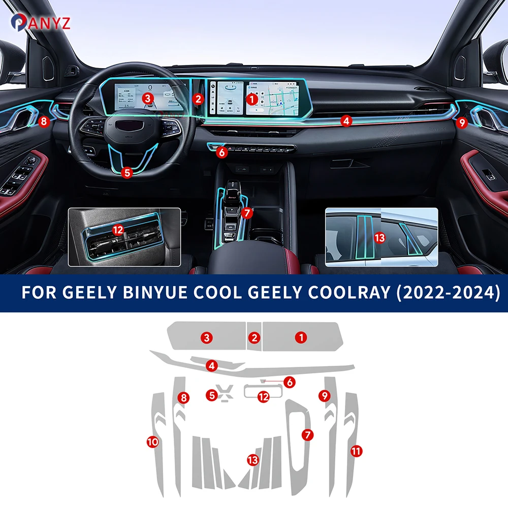 

For Geely COOLRAY 2022 2023 2024 for Geely Binyue Cool Accessories Car Interior Film TPU Gear Panel Center Console Anti-scratch