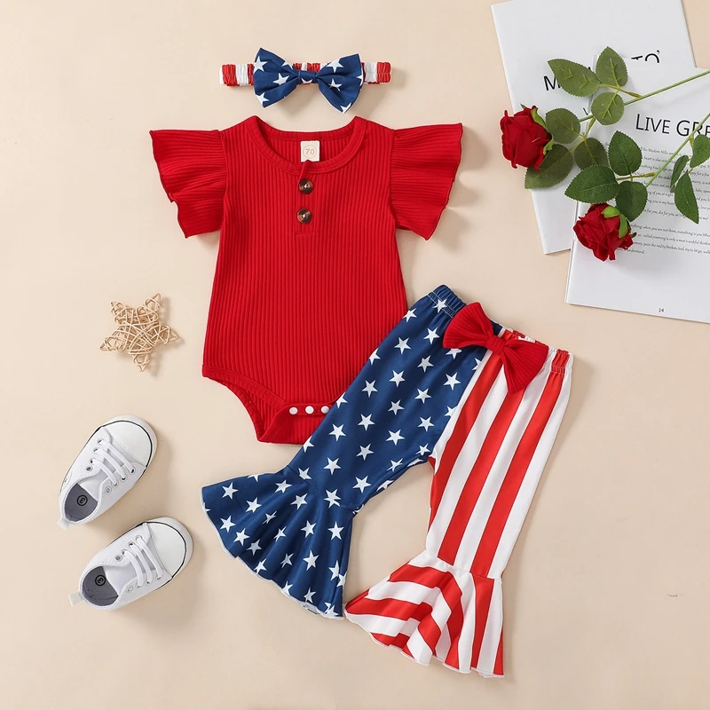 

Women s 4th of July Outfit Stylish Off-Shoulder Jumpsuit Patriotic Wide Leg Pants Matching Headband for Festive Celebration