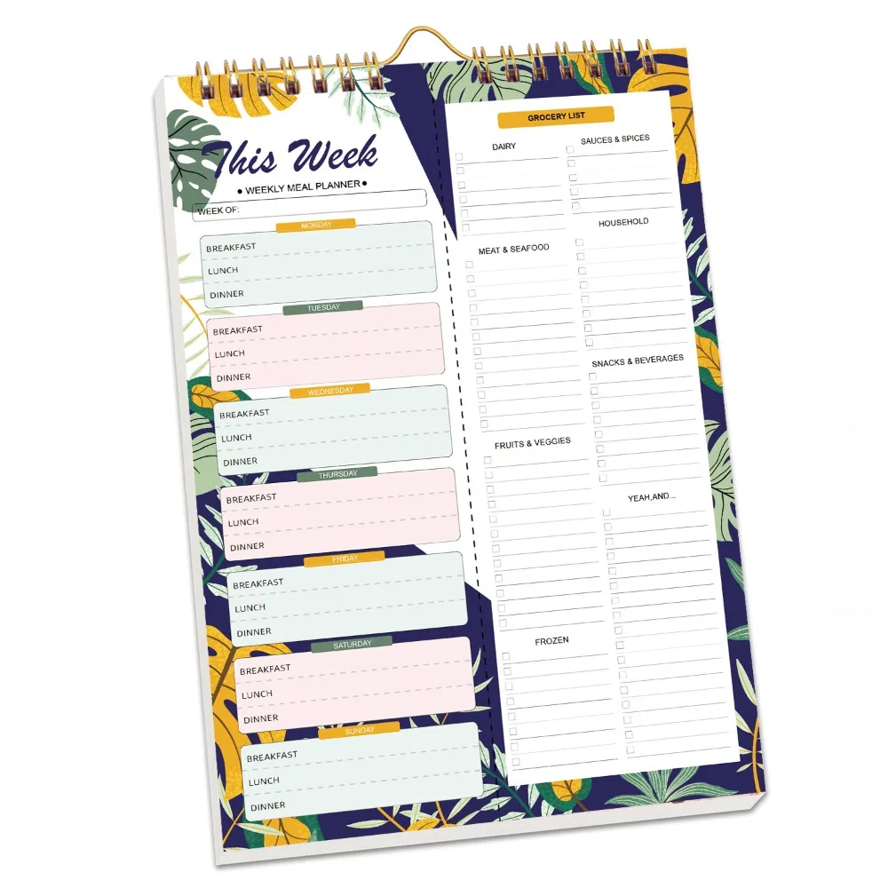 52 Sheets Meal Planning Pad Reusable Spiral Bound Weekly Meal Planner Tear-Off Design Wall-Mounted Schedule Management Book