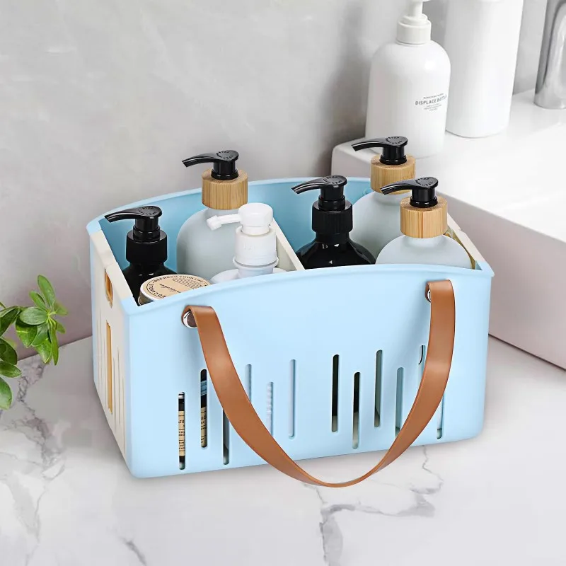 [NEW!A08R】 Portable Shower Caddy Removable Divider Plastic Collapsible Bath Basket Tote With Handles Cleaning Storage Organizer