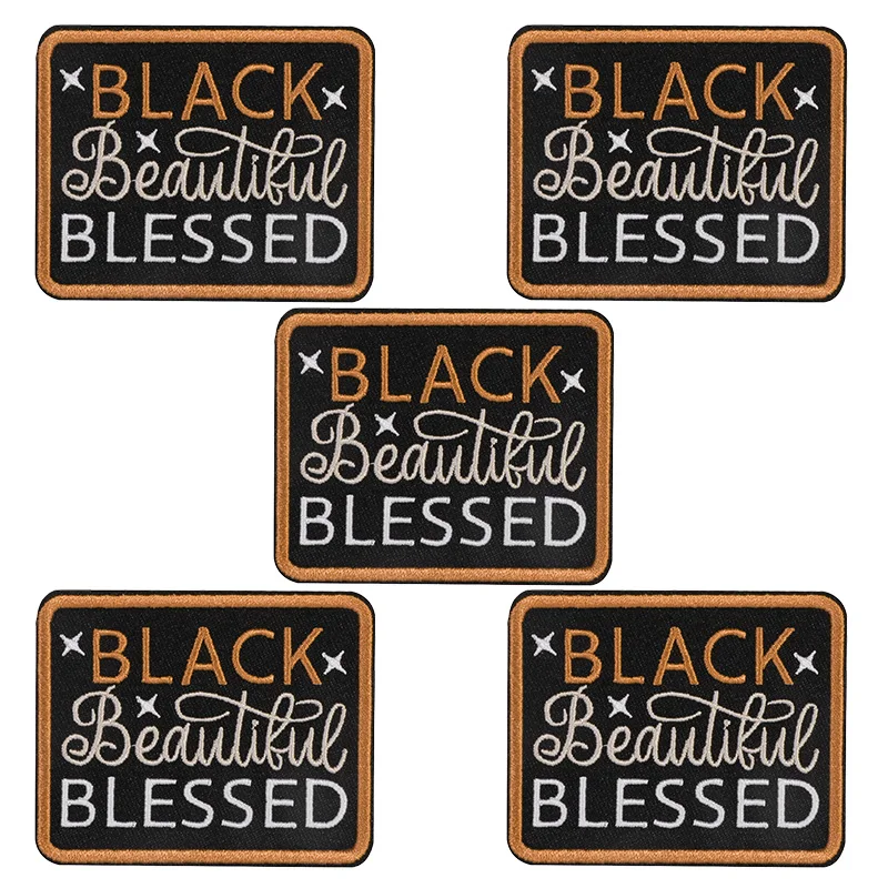 

5PCS Black Beautiful Blessed Embroidered Patch Iron On Power Statement Badge DIY Gift For Clothes Cap Bag Jacket Trucker Hat