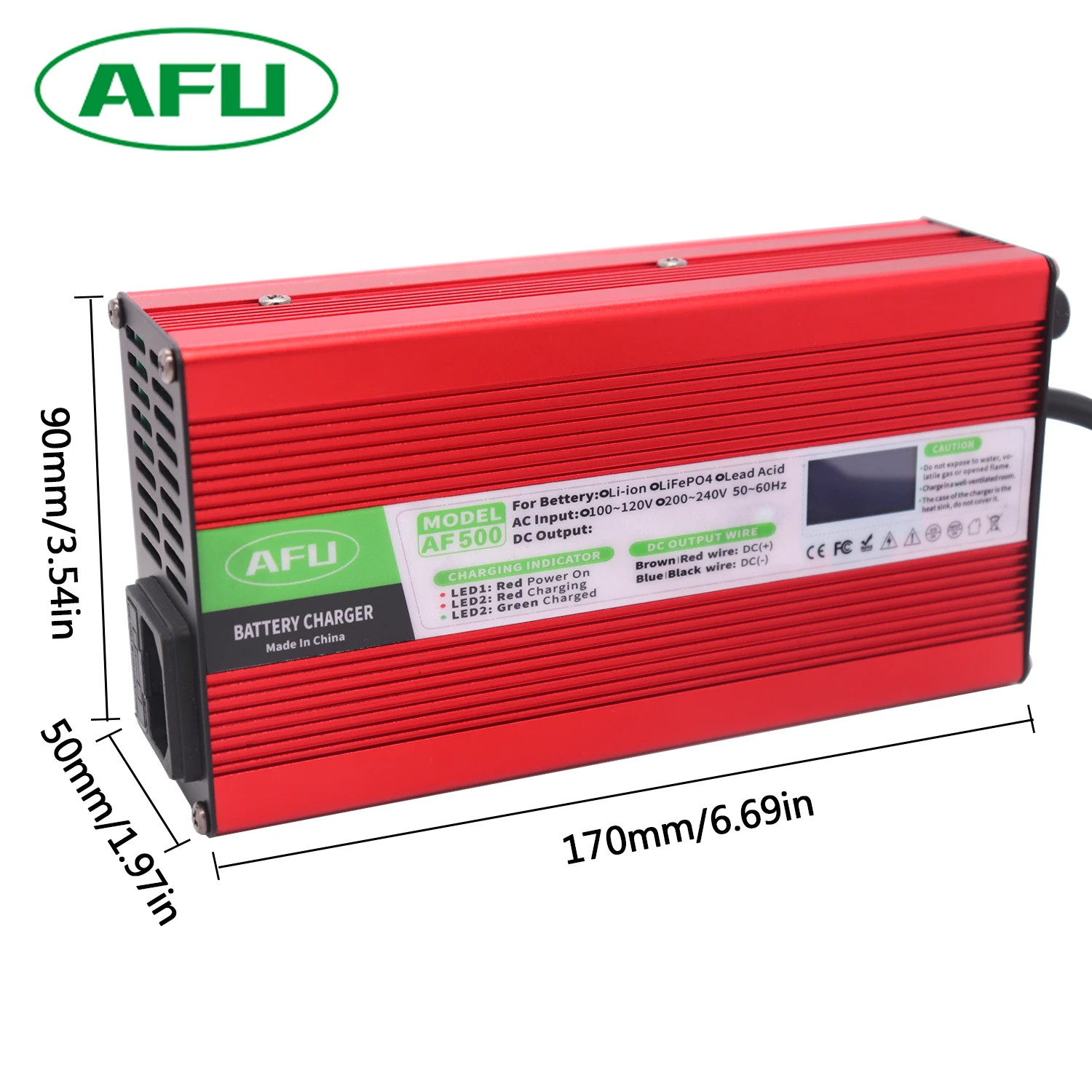 AFU 42V 10A Lithium Battery Charger For 36V 37V 10S Li-Ion Lipo Battery Pack Cooling With OLED Display