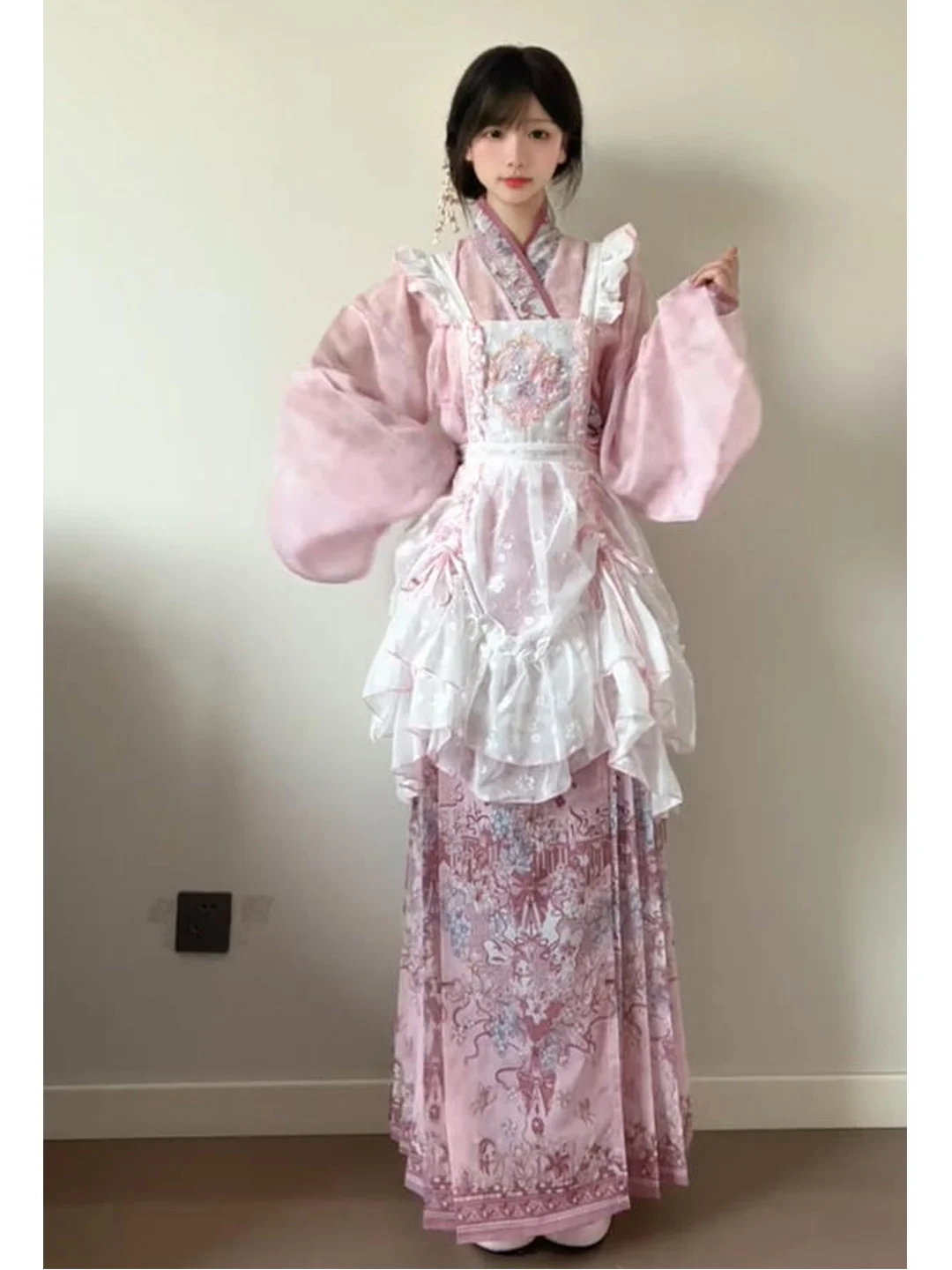 Pink Lolita Hanfu Skirt Women's Sweet Traditional Chinese Clothing Full Length  Face Skirt Summer New Arrival