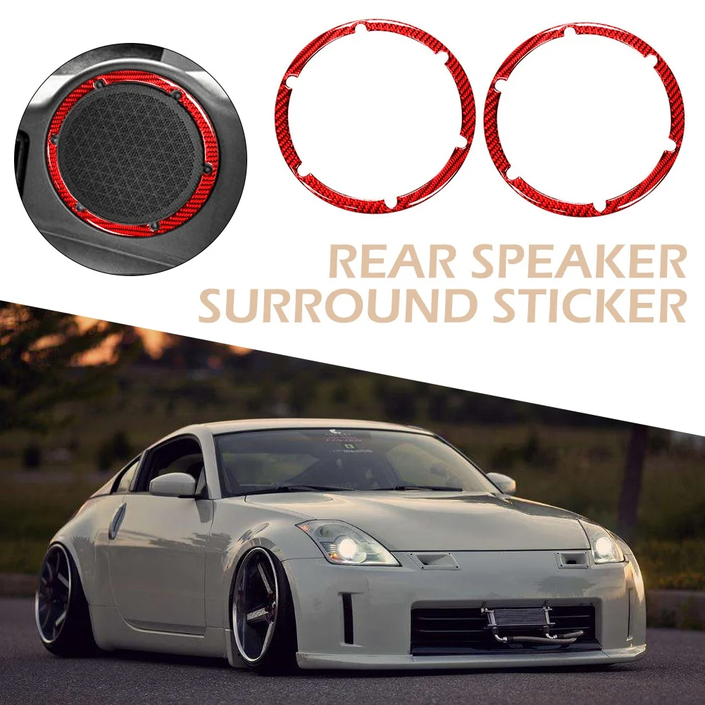 for Nissan 350Z 2006-2009 Carbon Fiber Sticker Rear Speaker Frame Ring Tweeters Bezel Trim Cover Red