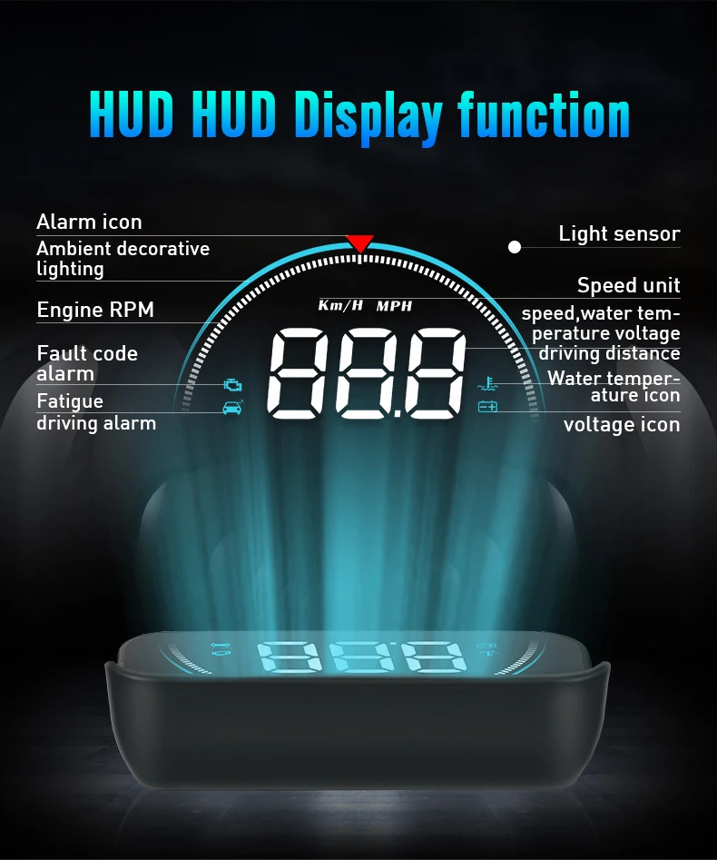 Factory Direct M8 Head up Display 3.5 Inch Universal Car HUD OBD2 Projector with Water Temperature Function