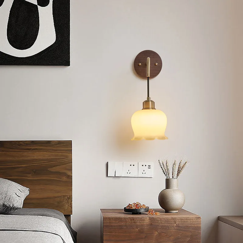 Lámpara Colgante y de Pared de Estilo Japonés de Lujo Antiguo, en Madera de Nogal y Cobre, para Sala de Estar, Dormitorio o Pasillo