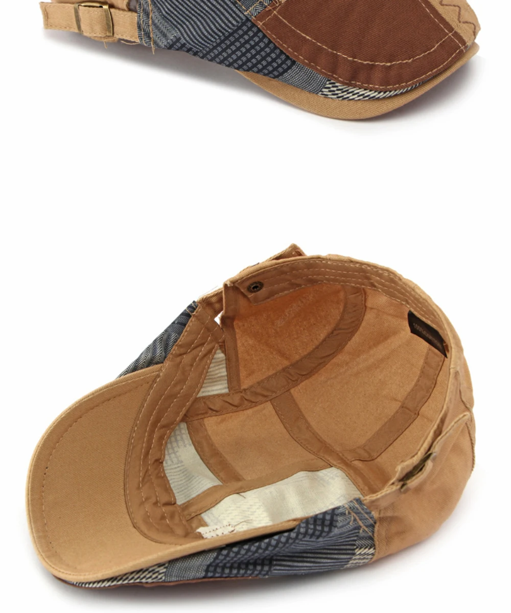 HT5142 Herren- und Damen-Baskenmütze, Retro-Künstler-Malermütze, Baumwoll-Flatcap für Männer und Frauen, Frühling, Sommer, Herbst, Patchwork-Baskenmütze – Detail 9