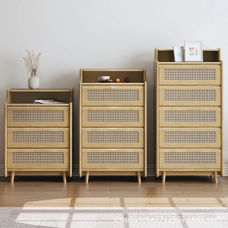 Wabi Sanfeng Three Four Five Bucket  Kitchen Rattan Rubber Wood Bedroom Bucket  Minimalist Bedside  Standin
