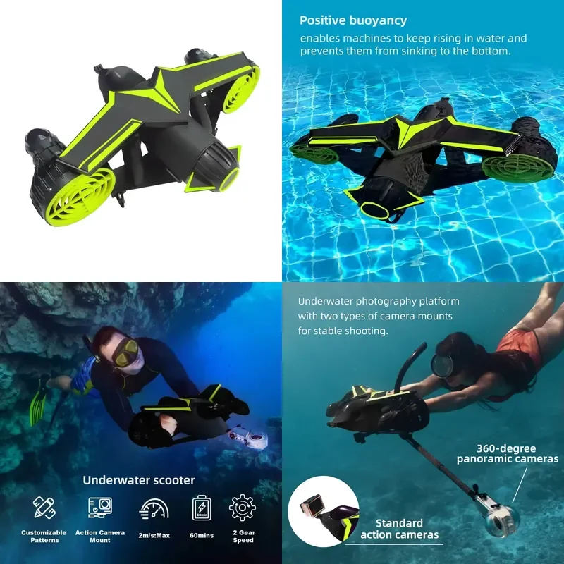 Powerful 1000W Electric Underwater Scooter 30m/100ft Depth 2m/s High Speed Dual Engine Sea Scooter for Snorkeling & Diving