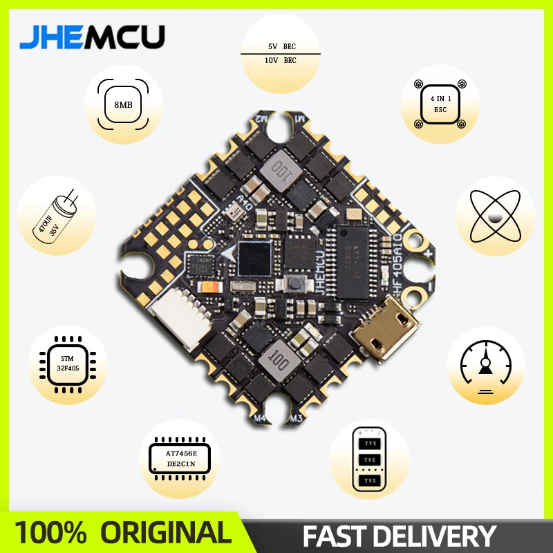 

JHEMCU GHF405AIO-HD 40A AIO Flight Controller FC F405 F4 Blheli-S ESC 40A 2-6S For RC FPV Racing Drone Toothpick Parts