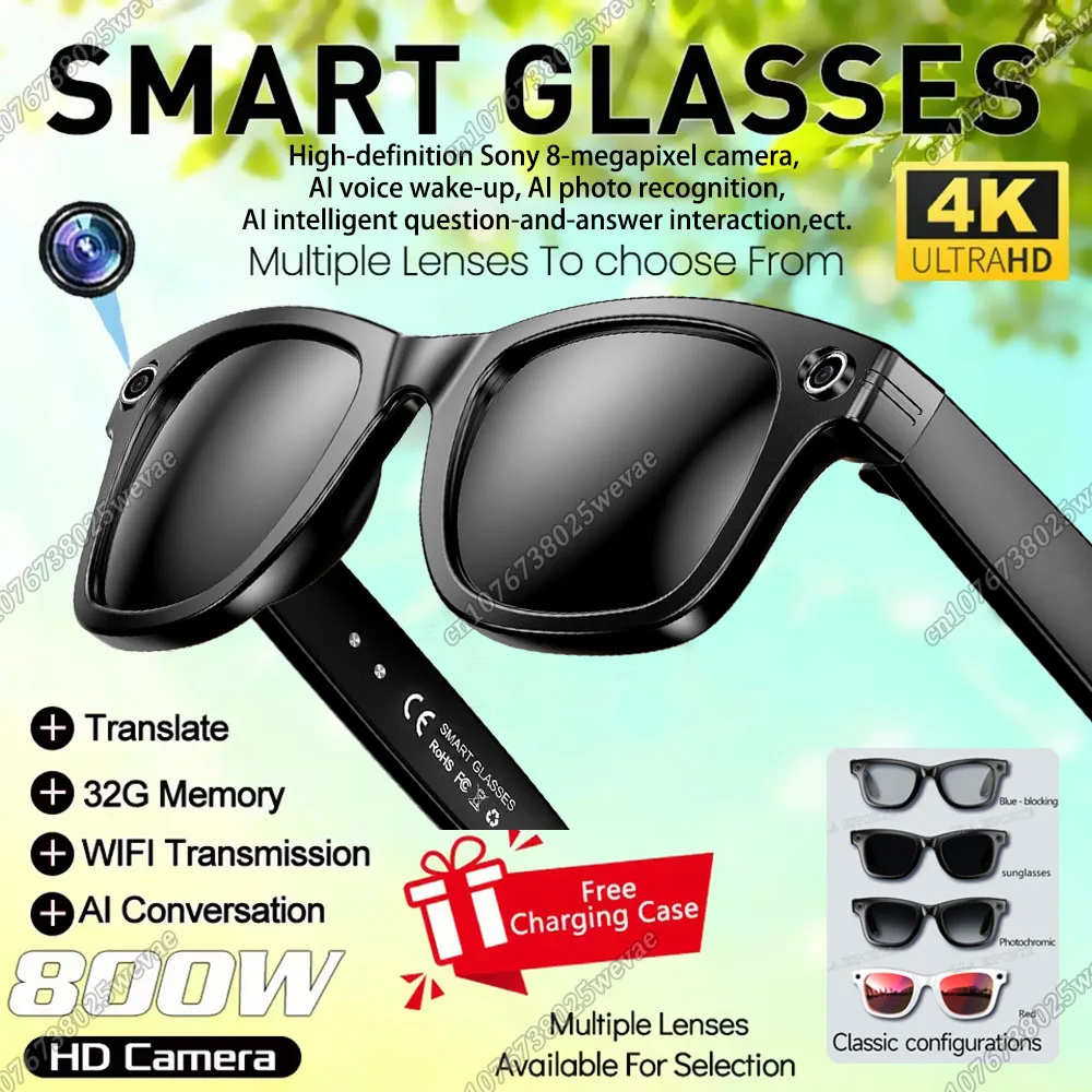 

Умные очки с искусственным интеллектом и 8-мегапиксельной камерой, видеозапись, солнцезащитные очки для перевода 100 языков, Bluetooth-вызов, воспроизведение музыки для мужчин и женщин 2026