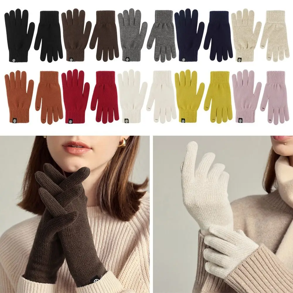 Thickened Winter Knitted Gloves Windproof Touchscreen Compatible Warm Gloves Comfortable Cycling Skiing Gloves Autumn Winter