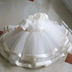 Baby White Lolita Princess Ball Gowns Kids Girl Spanish Dress with Bow Infant Birthday Christening Dresses Kid Boutique Clothes