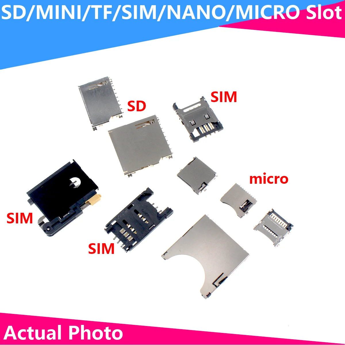 Ranura para tarjeta SD/Mini/TF/SIM/Nano/Micro, 5 piezas, tamaño de cuerpo largo y corto, con tapa autoelástica