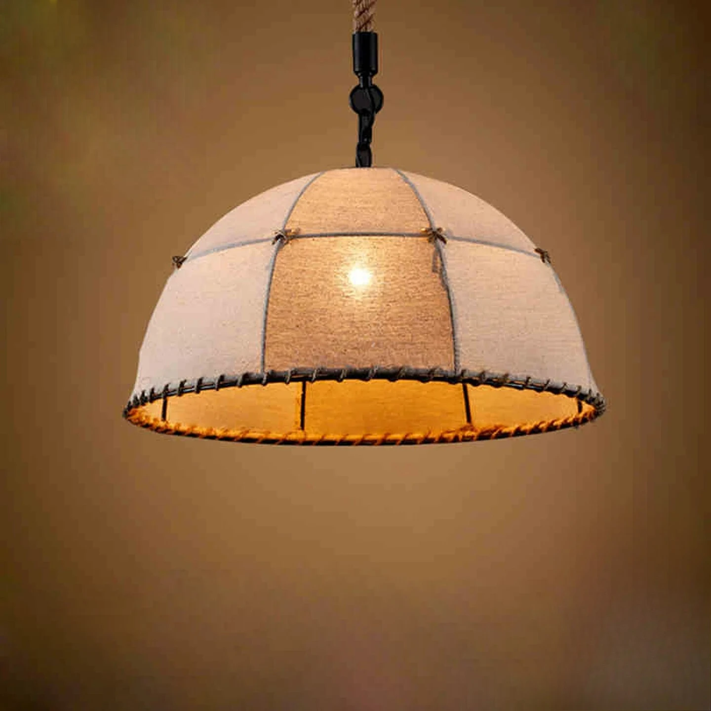 

Industrial Retro Linen Lampshade Pendant Lamp E27 Dining Room Bedroom Hallway Bar Counter 3000K Rural Homestay Pendant Light