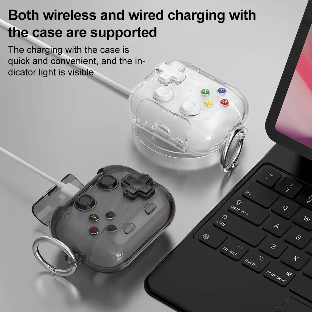 XDcase Transparent Retro Game Console Design Earbuds Case For AirPods Pro 3 / 4 / Pro 2 / 1 with Holder & Stress Relief Button view 3